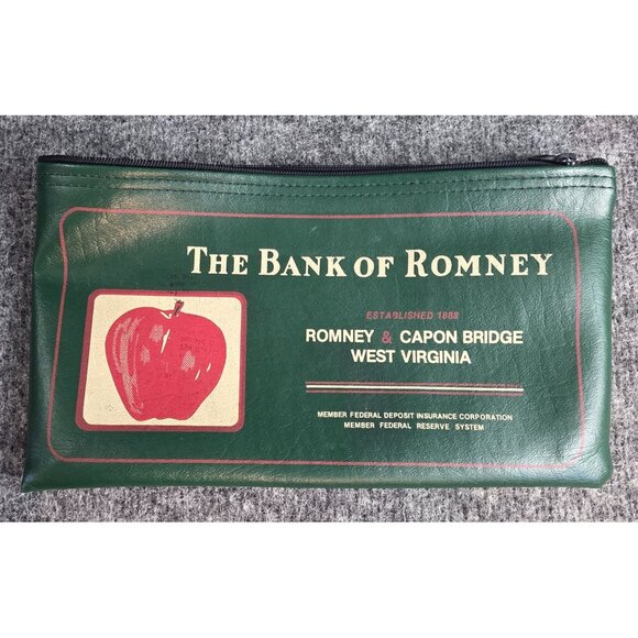 Bank Of Romney West Virginia Green Money Pouch 11x6 Zippered Case Vtg - Picture 1 of 5